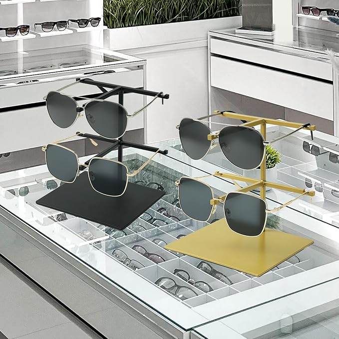 Sunglass Display Stand,Gold Double-Layer Glasses Stand, Carbon Steel countertop sunglass display stand,1-Pack,Suitable for Retail Stores and Home Use Eyeglass Rack(PATENTPENDING)