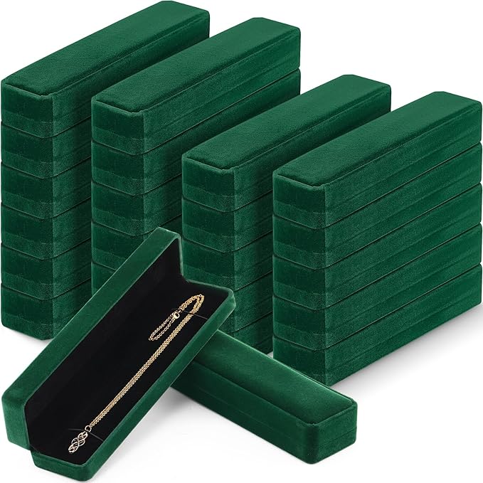 Batiyeer 24 Pcs Velvet Bracelet Box Bulk Jewelry Chain Necklace Box Bracelet Storage Case Long Jewelry Case for Valentine Wedding Pendant Display, 8.86 x 2.13 x 1.38 Inch(Green)