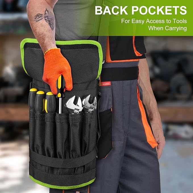Tool Bag,Large Roll Up Tool Bag Organizer,13 Pockets Tool Roll Storage Pouch,Heavy Duty Portable Tool Storage Carrier Bag for Men,Mechanic,Electrician & Hobbyist,Black/Green