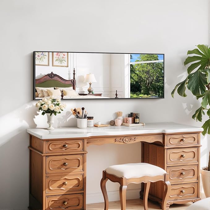 Black Bathroom Mirror for Wall, 16x48 Inch Rectangle Mirror with Metal Frame, Modern Vanity Mirrors for Bathroom Living Room, Entryway Hangs Horizontal or Vertical