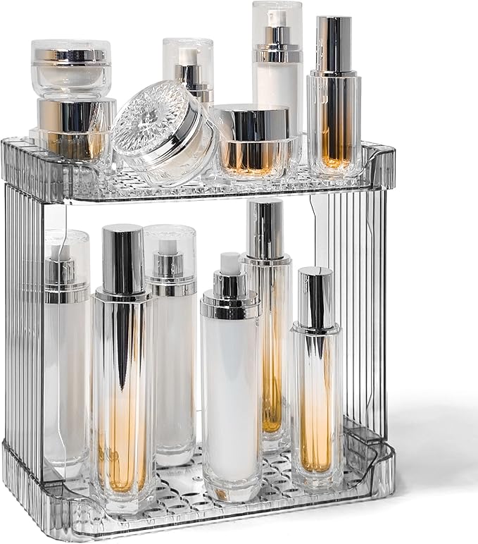 Bathroom Counter Organizer Cosmetics Skincare Organizers Skincare Makeup Organizer Countertop Holder for Perfume-2 Tier-Grey