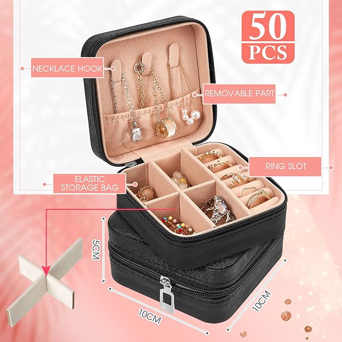 Taiyin 50 Pcs Travel Jewelry Case, Valentines Day Gifts for Her- Small Jewelry Organizer Box Bridesmaid Gifts for Women Girls (Black)