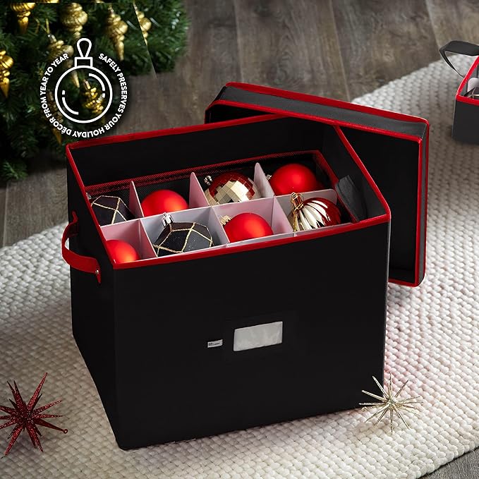ZOBER Christmas Ornament Storage Box - Stores 36 4" Large Ornaments with Individual Trays - Tear Proof 600D Oxford Fabric - Ornament Organizer Storage Box, Durable Christmas Containers Holder -Black