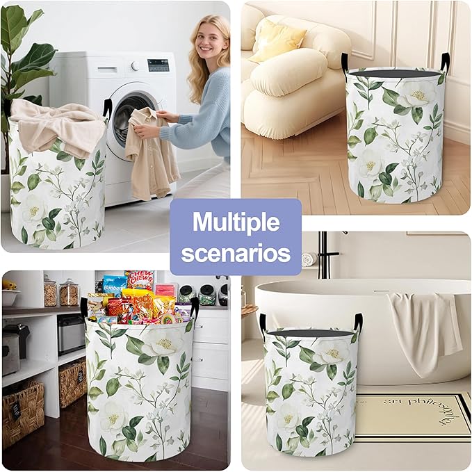 Retro Flowers Laundry Basket-Large Foldable Hamper Holder Portable Tall Collapsible Laundry Hamper Storage Basket Bin with Handles, Canvas & Waterproof lining for Household Items