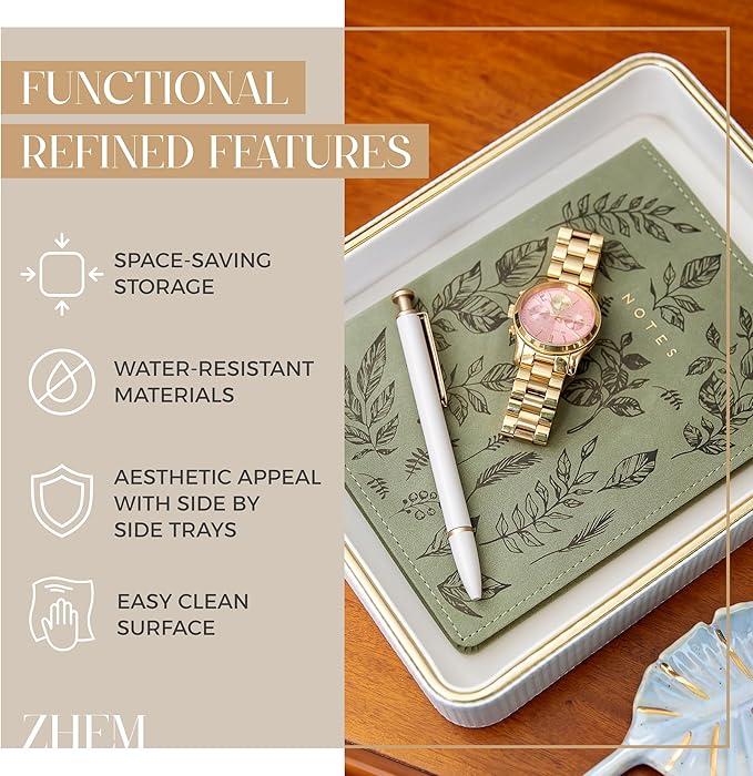 ZHEM Perfume Tray Valet Tray Night Stand Bedside Organizer| Perfume Organizer Catchall| Perfume Trays for Dresser Vanity Tray for Dresser Countertop| Perfume Holder| Nightstand Organizer Women (White)