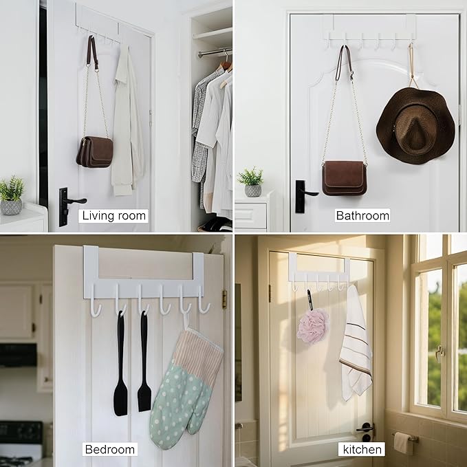 WEBI Over The Door Hook for Hanging Door Hanger:Over The Door Towel Rack,Door Coat Hanger Over The Door Coat Rack for Towels,Clothes,Behind Back of Bathroom,White,2 Packs