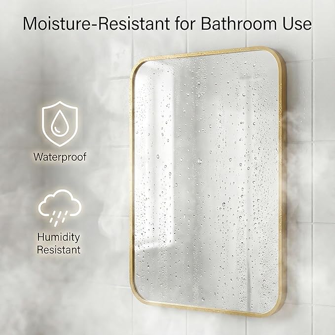 2 Pack Bathroom Mirrors for Over Sink, 22"x30" Gold Framed Vanity Mirror, Rounded Corner Rectangular Metal Mirror for Wall, Mid Century Modern Decor