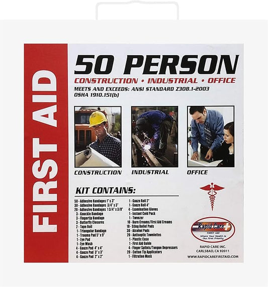 Rapid Care First Aid RC-50MAN-M 50 Person 233 Piece ANSI/OSHA Compliant Emergency First Aid Kit in Wall Mountable Metal Case
