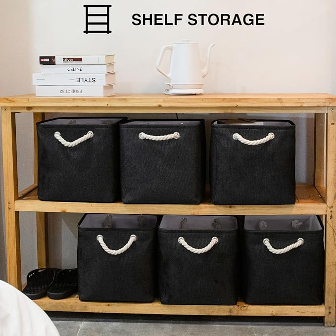 Oterri 6 Pack Cube Storage Bins, Foldable Storage Cubes, 11x11 Inch Fabric Cubes Storage Basket, Decorative Storage Basket for Home, Shelves, Nursery Organizers(Black)