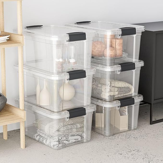 Superio Clear Storage Bins with Lids, 3 Quart BPA Free Plastic Containers, Transparent Boxes for Organizing, Stackable Crates, Organizer Totes for Home, Office, School, and Dorm
