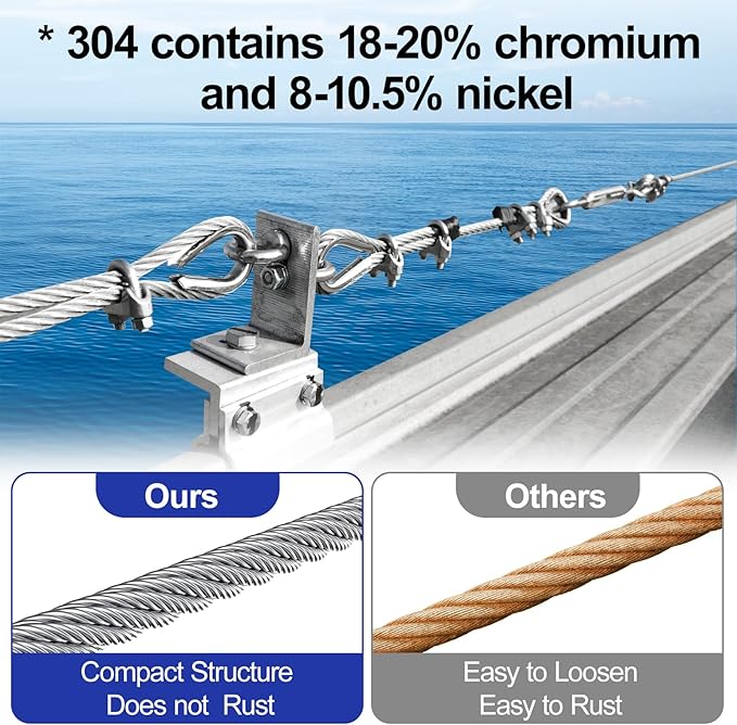 BLIKA 1000FT 3/16" Stainless Steel Cable, 304 Stainless Steel Decking Railing Cable with 7 x 19 Strand Construction, 3700lbs Breaking Strength Marine Grade for Rail, Deck and DIY Balustrade