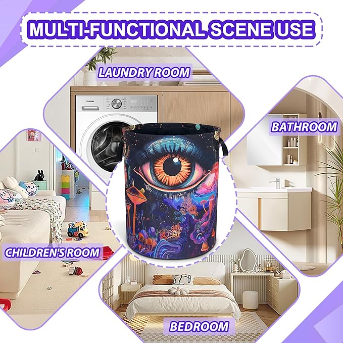 Abstract Eyes Mushrooms Laundry Basket Funny Oxford Cloth Laundry Hamper With Handle Foldable Portable Clothes Storage Basket 18.9 X 16.5 In Storage Bag For Laundry Room/Bathroom/Bedroom/Dormitories