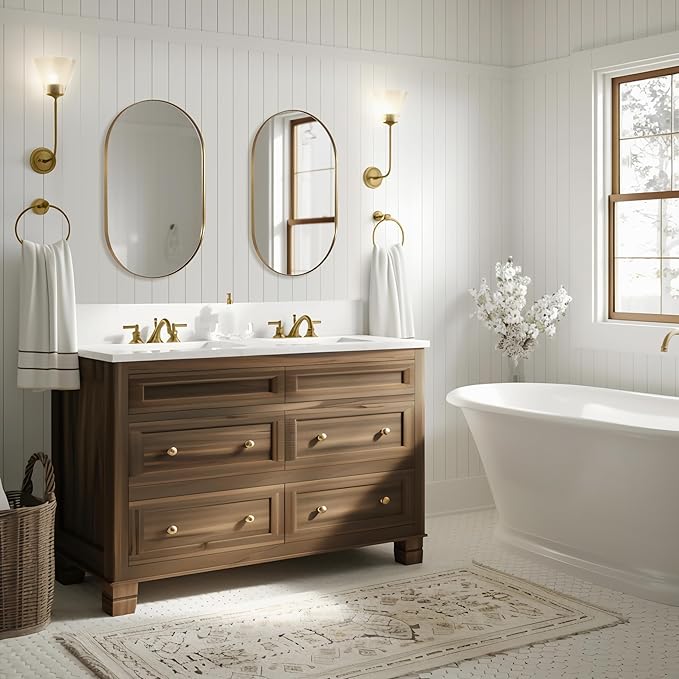 Andy Star Brass Oval Mirror, 24x40 Inch Bathroom Mirror Gold, Brass Vanity Mirror, Pill Shaped Mirrors Gold Metal Frame Stainless Steel 1’’ Deep Hang Vertically & Horizontally