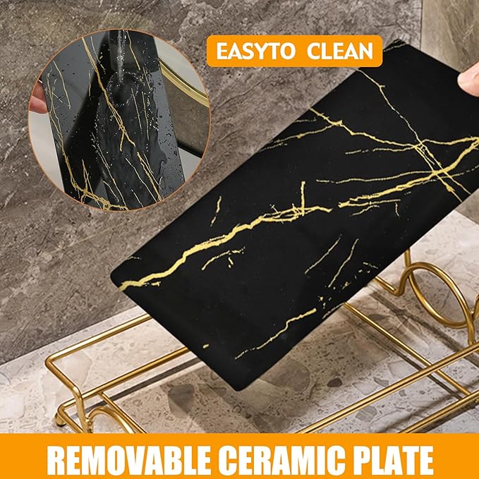 Vanity Bathroom Counter Tray Gold Glass Perfume Organizer Holder Cosmetics Makeup Skincare Display Decorative Vanity Trays Storage Rack for Bathroom Dresser Bedroom (1 Tier Black Gold-Small)