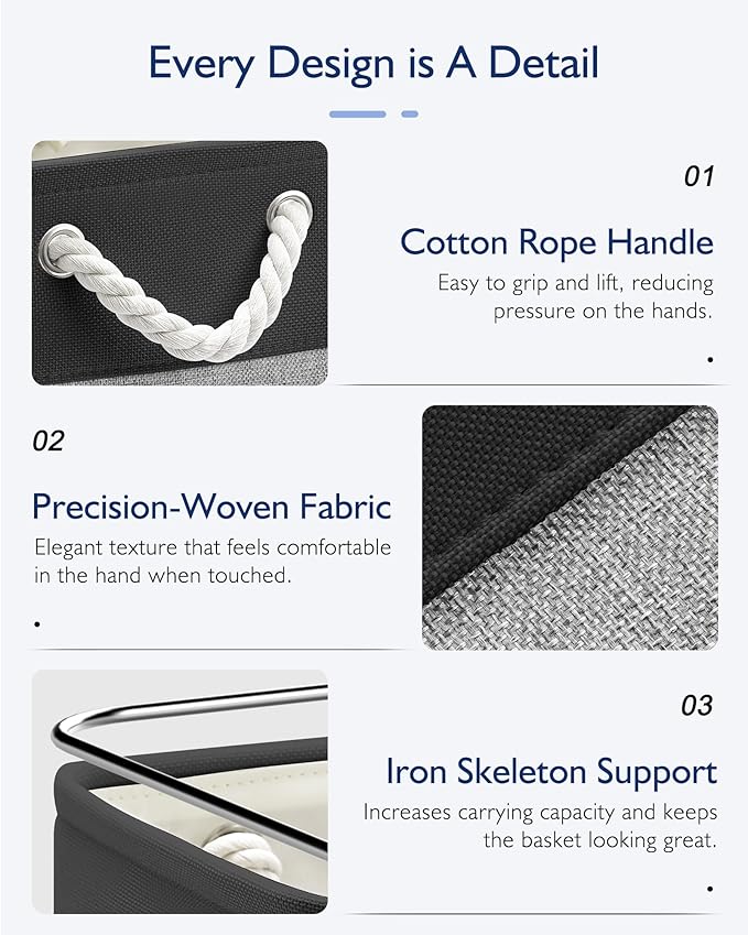 11 Inch Storage Cubes 4-Pack, Foldable Fabric Organizer Bins with Rope Handles, Cube Storage Baskets for Closet Shelves and Home Organization(Dark/Gray)