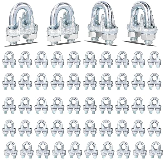 120PCS M6 Galvanized Zinc-Plated Wire Rope Cable Clamp Clips, 1/4" Wire Cable Clamps with U-Bolt Saddle Fasteners for Secure Rigging & Marine Use