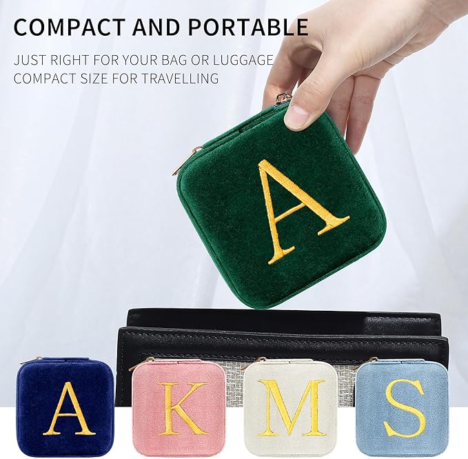 Parima Gifts for Women - Mom Gift, Mothers Day Gift, Mother Birthday Mother In Law Gifts, Plush Velvet Personalized Jewelry Box Travel Jewelry Case - Letter M, Green