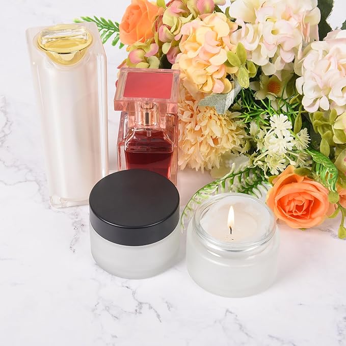 1 oz Glass Jars with Lids, Empty Cosmetic Jars, Airtight Containers with Inner Seal for Creams, Balms, Ointments, DIY Crafts, Salves (48 Pack, Clear Frosted)