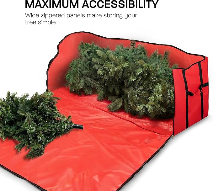ZOBER Wide Christmas Tree Storage Bag - Maximum Accessibility - Fits 7.5 Ft Trees - 600D Oxford Fabric Christmas Tree Bag For Storage Box For Xmas - Strong, Durable Straps & Handles - Card Slot - Red