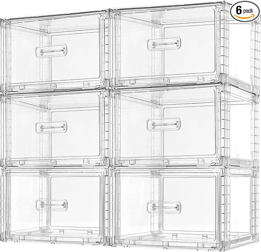 Vtopmart 6 Pack 18QT Clear Stackable Storage Drawers,Easily Assemble Closet Organizers,Plastic Storage Bins for Bathroom,Cabinet,Kitchen Pantry,Under Sink Organization(Medium)