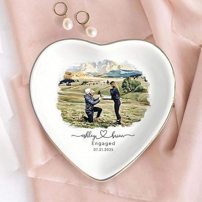 Chillever Custom Photo Ring Dish, Personalized Jewelry Holder, Picture Trinket Tray, Engagement Gift for Her, Wedding Keepsake Jewelry Dish, Memorial Gifts, Custom Couple Portrait Keepsake 4