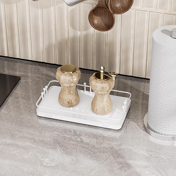 Bathroom Vanity Tray for Toiletries Makeup Perfume Candle Toilet Tank, Kitchen Tray for Soap Dispenser Spice Salt, Small Tray for Countertop Decor Coffee Nightstand 7.9”x4.4” White