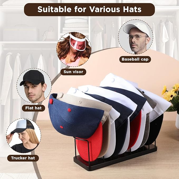 2Sets baseball hat organizer hat stand cap racks for 20 baseball caps cowboy hats rack Storage Organizer Hats Holder Display and Organization for Closet, Bedroom, Dresser, and Shoe Cabinet