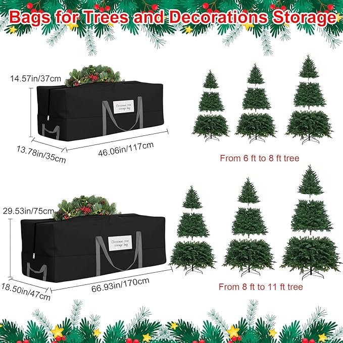 Christmas Tree Storage Bag, Fits Up 8 Ft Tall Artificial Trees, Heavy-Duty 600D Oxford Tree Bag with Reinforced Handles Zipper Clear Pocket, Storage Bags for Moving Items, Clothing, Outdoor, Bedding