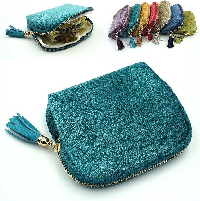 Travel Jewelry Case, Travel Jewelry Organizer, Travel Jewelry Bag with Zipper, Small Travel Jewelry Pouch for Necklaces Bracelets Bangles Rings Earrings Gemstones Storage(Sky blue)