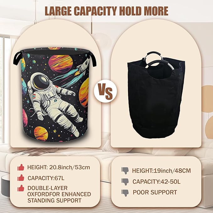 Astronaut Galaxy Space Laundry Hamper, Collapsible Laundry Baskets Waterproof Oxford Cloth With Handles,Clothes Storage Bucket Toy Organizer For Bathroom/Nursery/Bedroom 16" x 20.8"