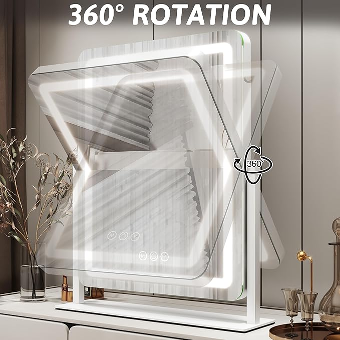 FENNIO Vanity Mirror with Lights 22 Inch- LED Lighted Makeup Mirror,Large Makeup Mirror with Lights,Touch Screen with 3-Color Lighting,Led Mirror Makeup,Dimmable(White)