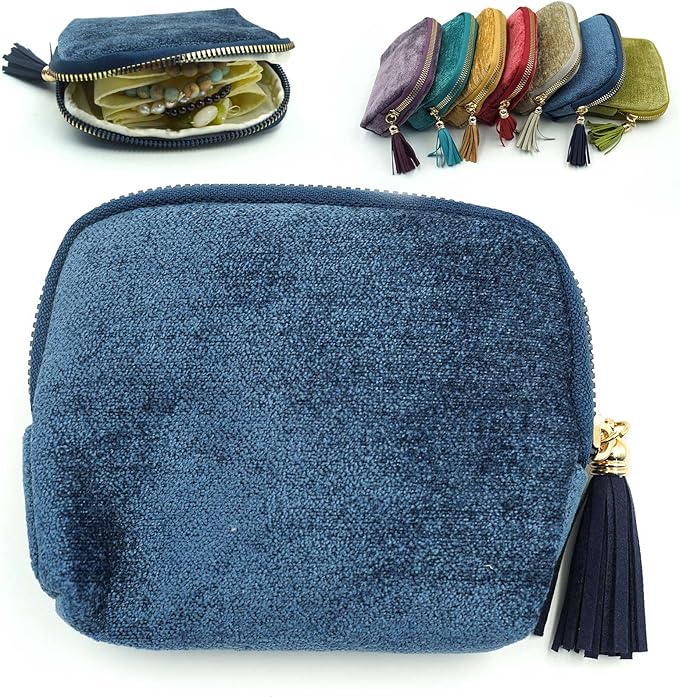 Travel Jewelry Case, Travel Jewelry Organizer, Travel Jewelry Bag with Zipper, Small Travel Jewelry Pouch for Necklaces Bracelets Bangles Rings Earrings Gemstones Storage(Deep blue)