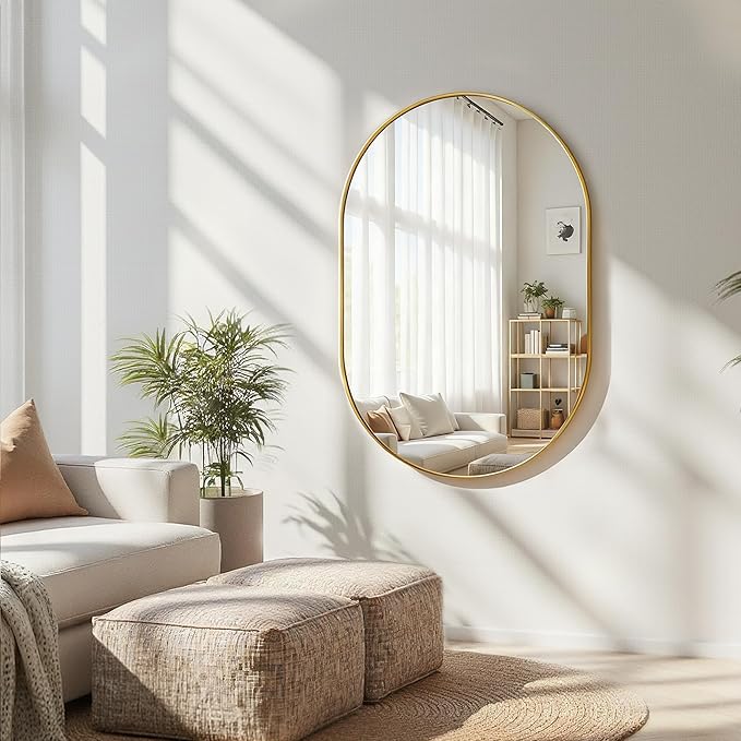 Oval Bathroom Mirror for Wall, 24"x36" Bathroom Vanity Mirror for Over Sink, Bedroom, Living Room, Entryway, Metal Frame with HD Shatterproof Glass, Wall Mounted Horizontally or Vertically (Gold)