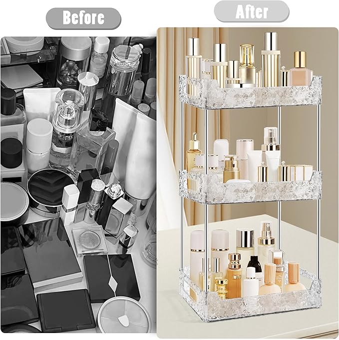 3-Tier Bathroom Counter Organizer Countertop Storage, Dresser Organizer Vanity Tray for Makeup, Perfume Organizer Cosmetics Skincare Shelf - Clear