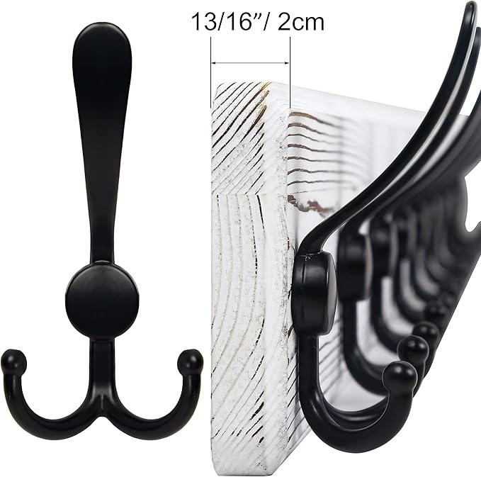 SKOLOO Rustic Wall Mounted Coat Rack: Pine Real Wood Plank Wall Coat Rack with 5 Triple Hooks, Farmhouse Coat Hanger Wall Mount for Hanging Backpack Jacket Coat Hat,Pack of 2