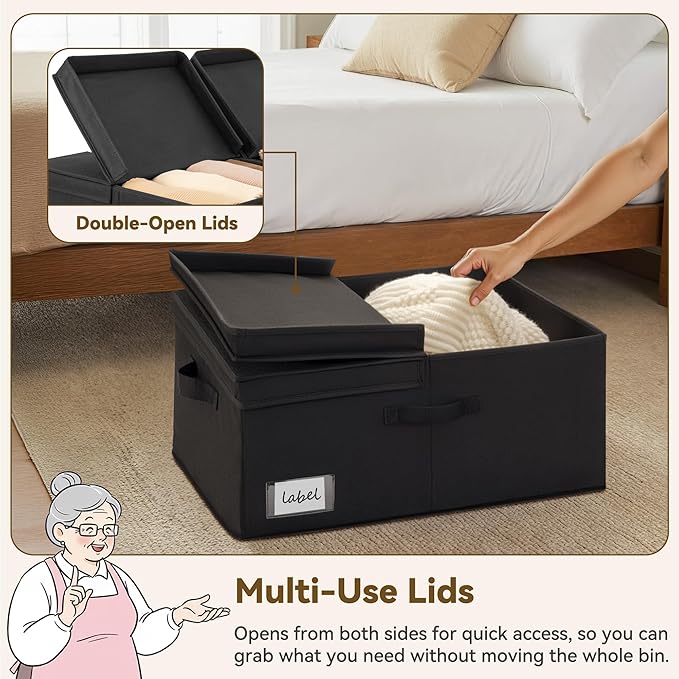GRANNY SAYS Decorative Storage Boxes with Lid, Large Storage Bins with Double-Open Lid, Fabric Storage Bin for Clothes, 63L Closet Linen Storage Bin, Black, 2-Pack