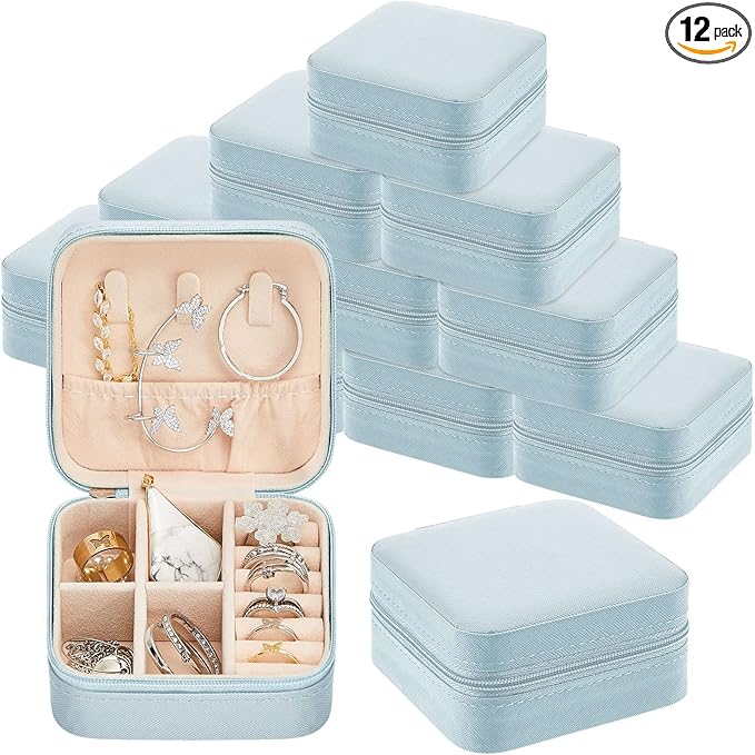 Taiyin 12 Pcs Travel Jewelry Case, Valentines Day Gifts for Her- Small Jewelry Organizer Box Bridesmaid Gifts for Women Girls (Light Blue)