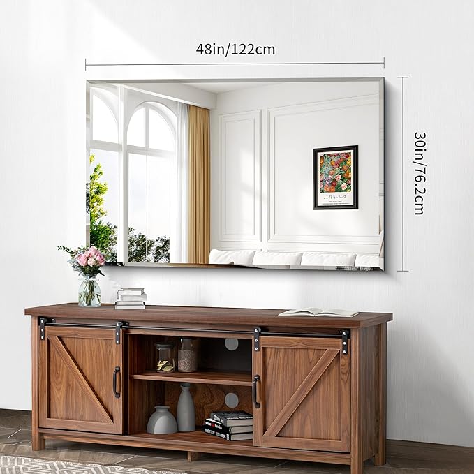 CILIBER Beveled Bathroom Mirror, 30x48 Large Frameless Mirrors for Over Sink, Upgraded Shatterproof Beveled Frameless Vanity Mirror for Bedroom, Living Room and Entryway (Horizontal/Vertical)