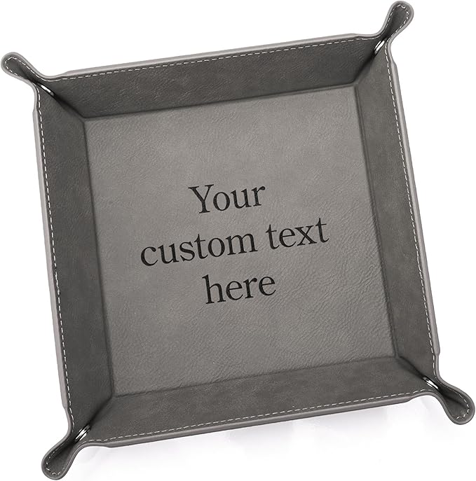 Lifetime Creations Create Your Own Personalized Valet Tray (Gray) - Custom Vegan Leather Snap Catchall, Desk Organizer, Groomsmen Gift