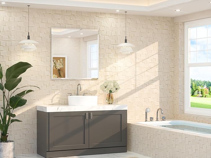 TETOTE 36" x 36" Rectangle Tempered Mirror with Frameless Beveled Edge for Vanity and Bathroom