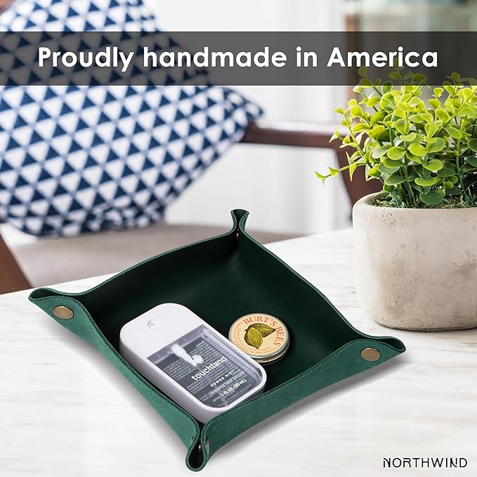 Northwind Personalized Leather Valet Tray – Custom Engraved Full Grain Leather Catchall Tray for Men, Handmade in USA Desk Organizer & Groomsmen Gift, Perfect Storage for Nightstand, Dresser