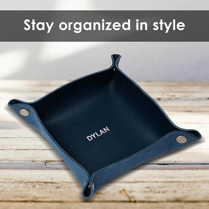 Northwind Personalized Leather Valet Tray – Custom Engraved Full Grain Leather Catchall Tray for Men, Handmade in USA Desk Organizer & Groomsmen Gift, Perfect Storage for Nightstand, Dresser