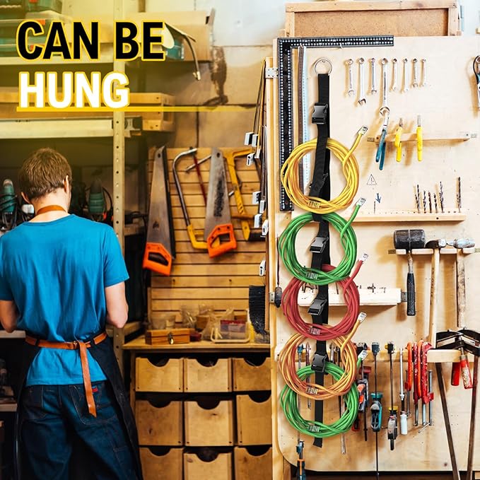 4 Pcs Extension Cord Organizers and Storage Garage Extension Cord Holder with 5 Slots Organizer Black Cord Organizer Straps for Vertical Space Cable Hose Rope String Lights