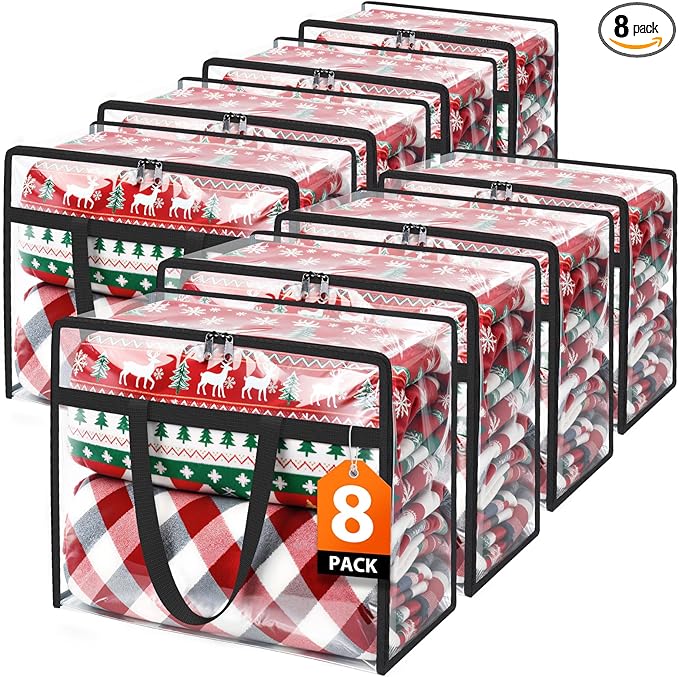 Clear Clothes Storage Bags, 8 Pack Closet Organizers and Under Bed Storage Containers, Foldable Moving Bags with Zippers for Comforter, Blanket, Bedding, Duvet, PVC Packing Bags 90L