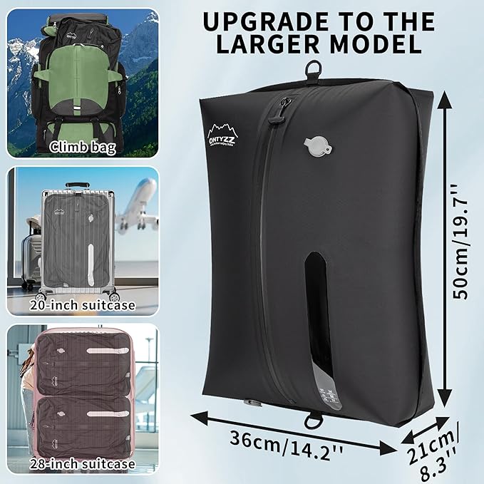 ONTYZZ Vacuum Bags for Travel, Reusable Vacuum Compression Bag, Recycled IPX8 Waterproof Space Saver Bag for Luggage/Camping/Home Storage (3 Pack with Air Pump-Black)
