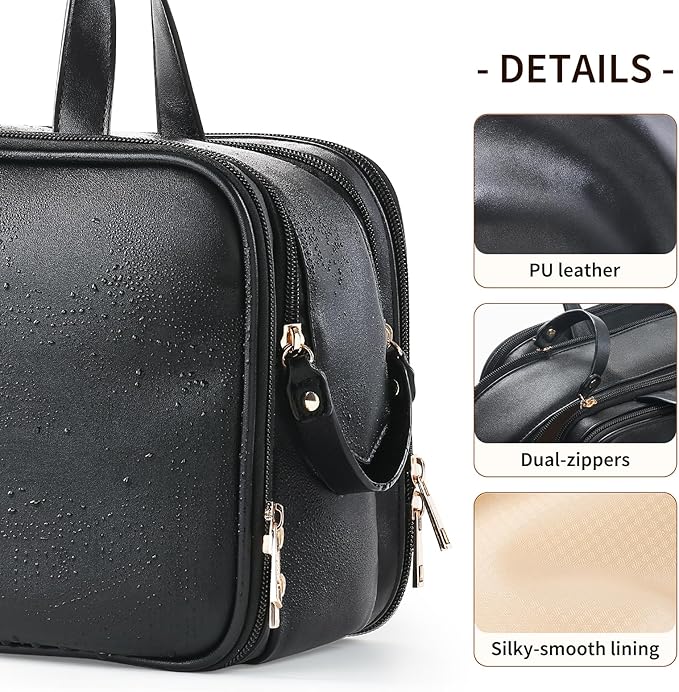 Large Travel Makeup Bag for Women with Luggage Sleeve and Reinforced Dual Handles, Featuring 10 Independent Elastic Brush Slots and 25 Pockets, Large Capacity Waterproof Cosmetic & Toiletry Organizer