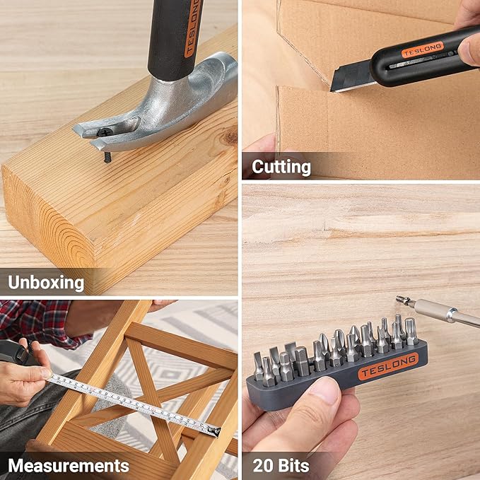 Teslong Basic Tool Kit for Home & Apartment, Compact Lightweight Tool Set for Beginners & Renters, Essential Tools for Quick Repairs with Screwdriver, Wrench & Hammer