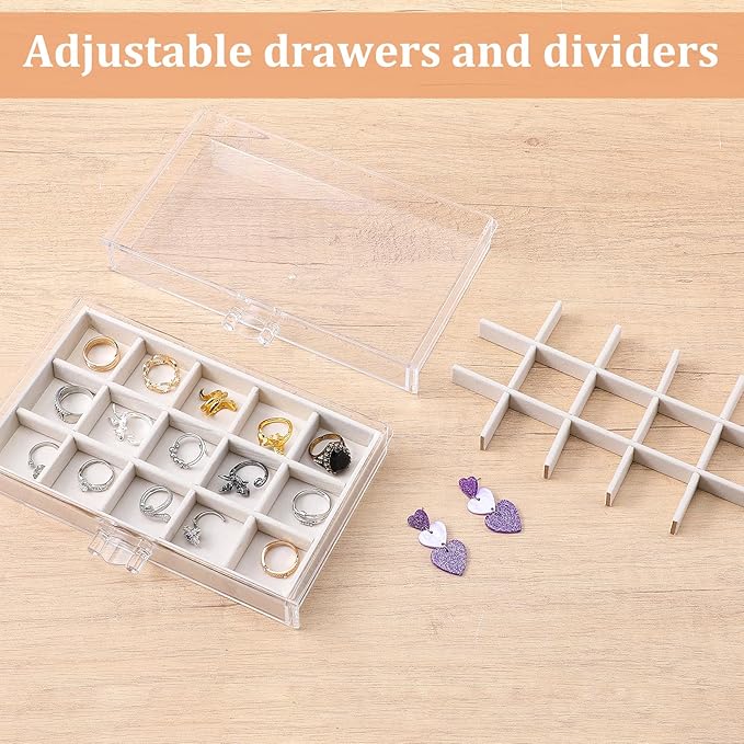 5 Drawers Clear Jewelry Box for Women and Girls, Acrylic Earring Holder Organizer Ring Holder Display Storage, Warm White