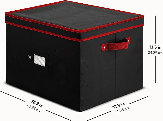 ZOBER Christmas Ornament Storage Box - Stores 36 4" Large Ornaments with Individual Trays - Tear Proof 600D Oxford Fabric - Ornament Organizer Storage Box, Durable Christmas Containers Holder -Black