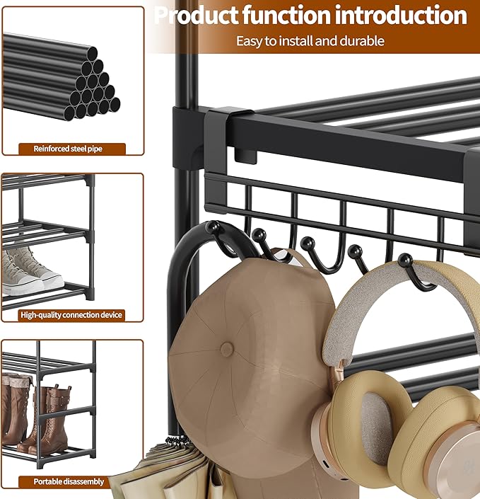 10 Tier Shoe Rack, Tall Shoe Rack for Entryway, Shoe Organizer for Closet, Shoe Storage for Front Door Entrance & Entryway, Large Long Shoe Stand Holder Adjustable Shelf Height